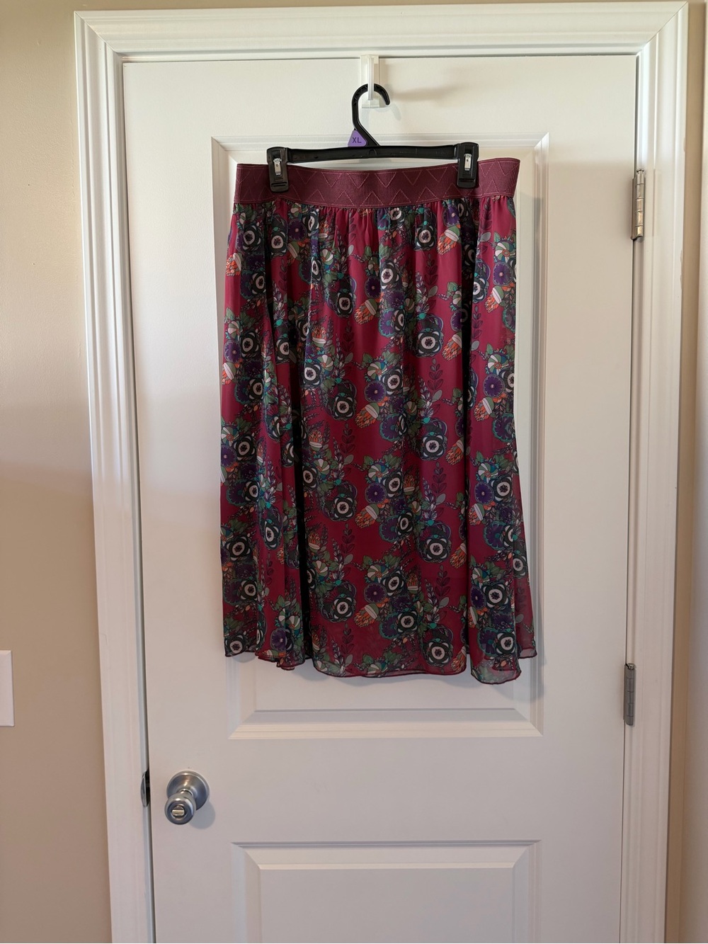 LuLaRoe Burgundy Floral Midi Skirt